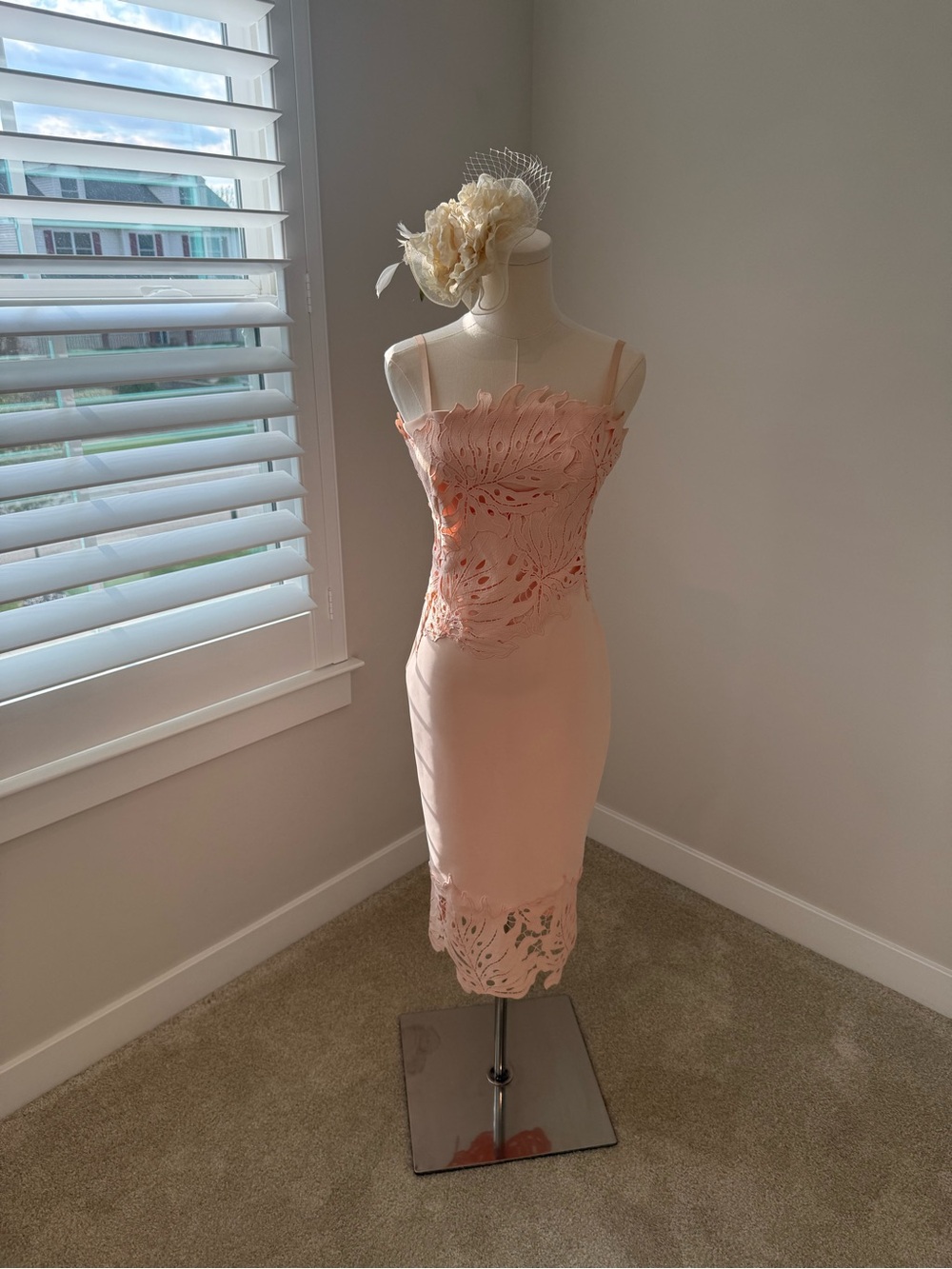 Guess by Marciano Blush Pink Lace-Trim Midi Dress